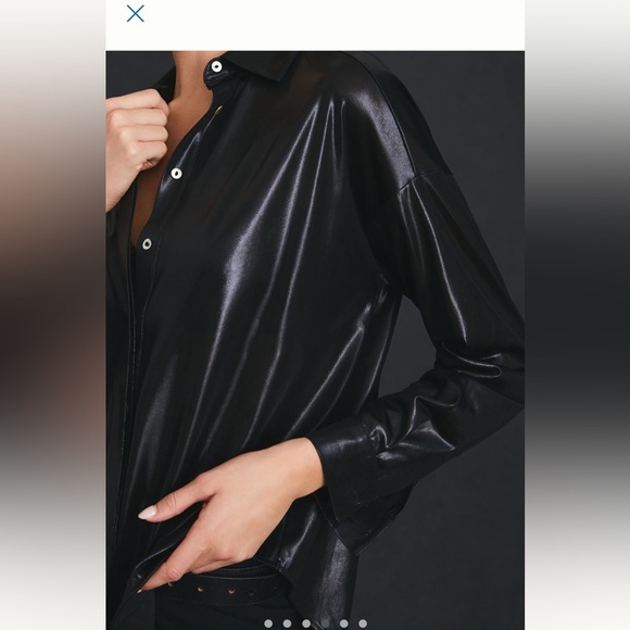 New with tags!! Anthropology satin shiny shirt black - Picture 2 of 6